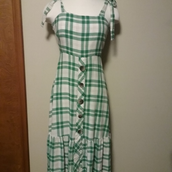 Zara Green Checkered Plaid Maxi dress XS - Picture 4 of 6